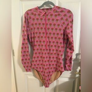 J. Crew Pink Floral Long-Sleeve One-Piece